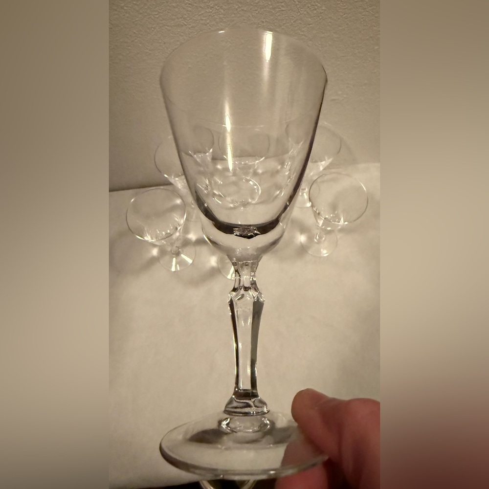 7 Fostoria cordial glasses. 5 3/8”H  4oz